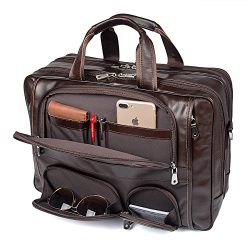 Texbo Men’s Genuine Polished Leather Briefcase Laptop Large Bag