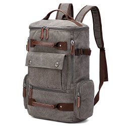 Yousu Canvas Backpack Fashion Travel Backpack School Rucksack Hiking Daypack (Grey)