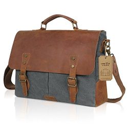 Lifewit Genuine Leather Vintage 15.6″ Laptop Canvas Messenger Satchel Bag (Grey)