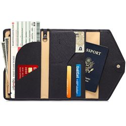 Women RFID Blocking Wallet, Teoyall Travel Passport PU Leather Long Trifold Wallet (Black)