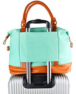 Women Ladies Canvas Travel Weekender Bag Overnight Carry-on Tote Shoulder Bag Duffel in Trolley  ...