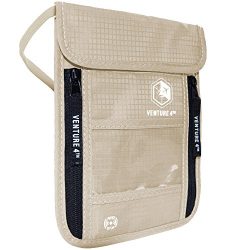 VENTURE 4th Passport Holder Neck Pouch with RFID Blocking Hidden Neck Wallet