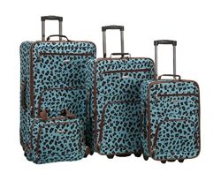 Rockland 4 Piece Luggage Set, Blue Leopard