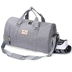 Rocoke Travel Duffel Bag Large Luggage Sports Gym Portable Weekend Bag with Shoe Bag (Grey)