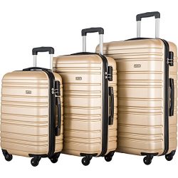 FLIEKS Luggages 3 Piece Luggage Set Spinner Suitcase (Champagne)
