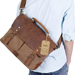 Lifewit Men’s Briefcase Vintage Leather Laptop Bag Canvas Messenger School Satchel Work Ba ...