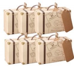 Awtlife 50pcs Suitcase Wedding Favor Box with Kraft Card and Burlap Twine for Wedding Party Birt ...