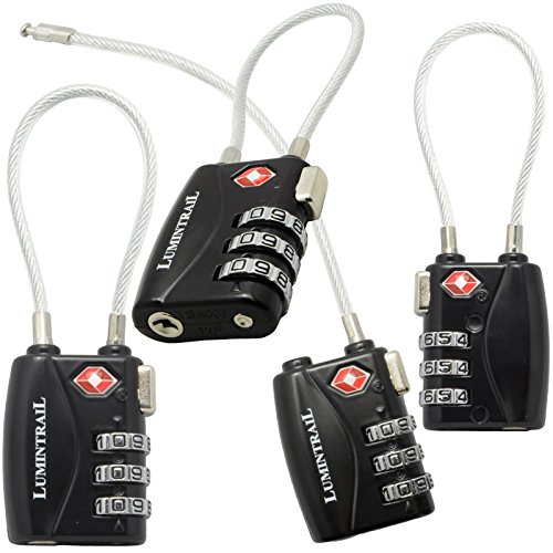 Lumintrail 4 Pack TSA Approved Cable Travel Locks with Personalized