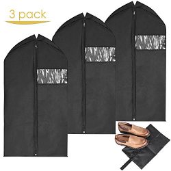 Garment Bags + Shoe Bag, MaidMAX Set of 3 Breathable Suit Dress Shirt Covers Carriers with Plast ...