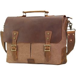 WOWBOX 15.6 Inch Messenger Bag for Mens Vintage Canvas Leather Laptop Messenger bags men Busines ...