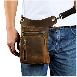 Le’aokuu Mens Genuine Leather Motorcycle Waist Pack Drop Leg Cross Over Bag (The 211-11 da ...