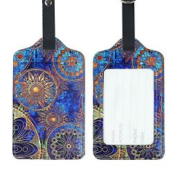 Lizimandu PU Leather Luggage Tags Suitcase Labels Bag Travel Accessories – Set of 2(Blue F ...