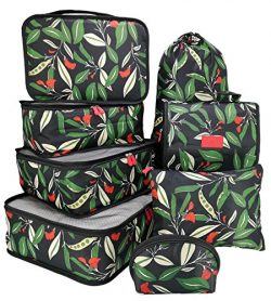 8Set Travel Packing Сubes Luggage Accessories Сlothes Shoes Сosmetic Bag Green leaf