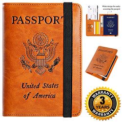 Passport Holder Cover Wallet RFID Blocking Leather Card Case Travel Document Organizer (Earthy Y ...