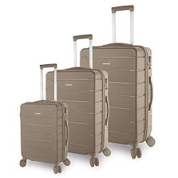 TravelCross Vermont Luggage 3 Piece Ultra-Resistant Lightweight Spinner Set (Mocha)