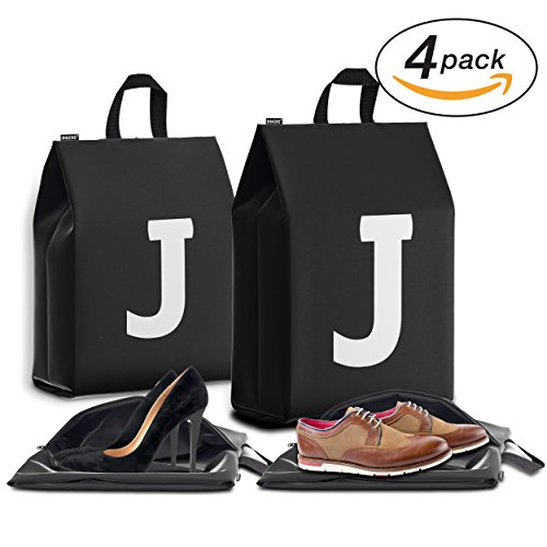 Personalized Initial Travel Shoe Bag (4 Pack) for Men, Women and Kids – (Letter J)
