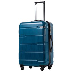 Coolife Luggage Expandable Suitcase PC+ABS Spinner 20in 24in 28in Carry on (Caribbean Blue., M(2 ...