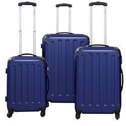 Goplus 3 Pcs Luggage Set Hardside Travel Rolling Suitcase ABS+PC Globalway (Dark Blue)