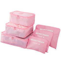 Travel Storage Bag – 6pcs Packing Cubes Organizer Luggage Compression Pouches (Pink)