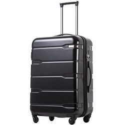 Coolife Luggage Expandable Suitcase PC+ABS Spinner 20in 24in 28in Carry on (black., L(28in).)