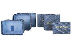 6 sets travel Organizers Packing Cubes Luggage Organizers Compression Pouches (Navy Blue Plaid)