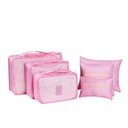 6Pcs Waterproof Travel Storage Bags Clothes Packing Cube Luggage Organizer Pouch (Pink)