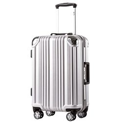 Coolife Luggage Aluminium Frame Suitcase 3 Piece Set with TSA Lock 100%PC (M(24in), Sliver)