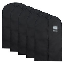 Tebery Breathable Garment Bag Covers with Clear Window, Black Suit/Dress bag  – 5 Pack