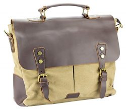 JS Rainbow Cotton Vintage Leather Canvas Business Messenger Bag (Khaki)