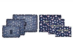 6 sets travel Organizers Packing Cubes Luggage Organizers Compression Pouches (Navy Daisy)