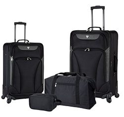 Travelers Club 4 Piece Travel Value Set Includes 25″ Spinner Suitcase, 20″ Carry-On  ...