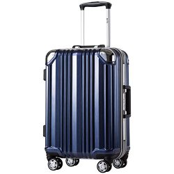 Coolife Luggage Aluminium Frame Suitcase 3 Piece Set with TSA Lock 100%PC (M(24in), Blue)