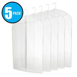 Five Pack of PEVA 40” Translucent Garment Bags with Zipper for Travel and Storage of Suits or Dr ...