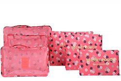 6 sets travel Organizers Packing Cubes Luggage Organizers Compression Pouches (Pink Daisy)