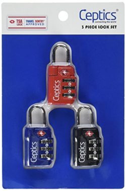 Ceptics 3 Pack Luggage Locks TSA Approved Travel Security Combination Padlocks – Black, Re ...