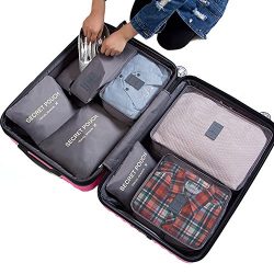 7Pcs Waterproof Travel Storage Bags Clothes Packing Cube Luggage Organizer Pouch (gray)