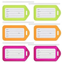 MIFFLIN Luggage Tags in Mixed Colors and Size Packs (6 Pack, Neon), Travel Bag ID Name Labels