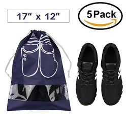 Pack of 5 Dust-proof Breathable Travel Shoe Organizer Bags for Boots, High Heel — Drawstri ...