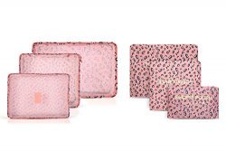 6 sets travel Organizers Packing Cubes Luggage Organizers Compression Pouches (Pink Leopard)