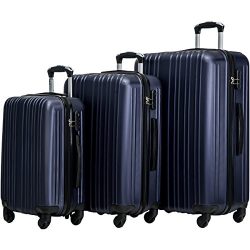 Merax Buris 3 Piece Luggage Set Lightweight Spinner Suitcase 20 24 28 (Deep Blue)