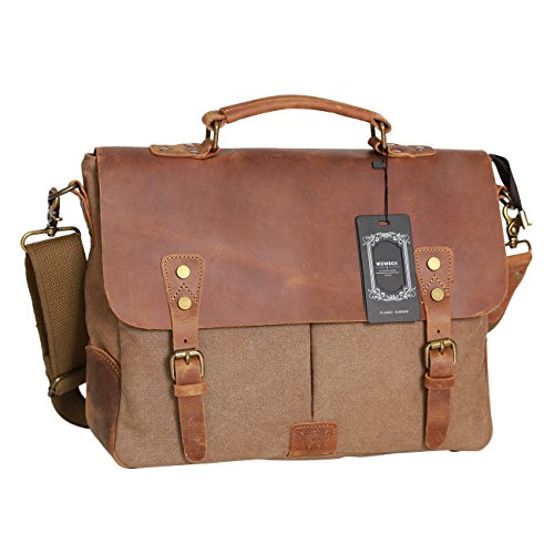 WOWBOX Messenger Bag Satchel Vintage Canvas Leather 13