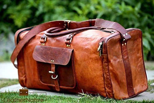 Leather Native New Large Men&#39;s Leather Vintage Duffle Luggage Weekend Gym Overnight Travel Bag ...