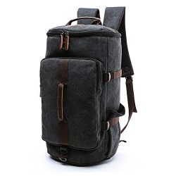 Unisex Canvas Backpack Travel Backpack Bag Large School Bookbag 3-In-1 (Black)