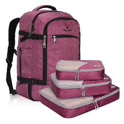 Hynes Eagle Travel Backpack 40L Flight Approved Carry on Backpack, RedViolet with 3PCS Packing Cubes