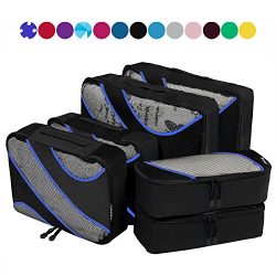 6 Set Packing Cubes,3 Various Sizes Travel Luggage Packing Organizers Black