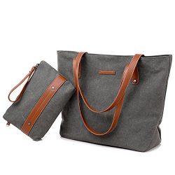 Women’s Large Canvas Tote Bag Casual Handbag Travel Shoulder Bag with Small Coin Purse Wristlet  ...