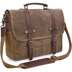 Canvas Messenger Bag for Men Vintage Waxed Canvas Genuine Leather Large Satchel Shoulder Bag Rug ...