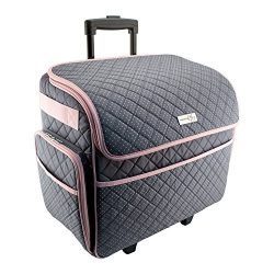 Everything Mary Deluxe Rolling Tote, Gray with Pink Trim