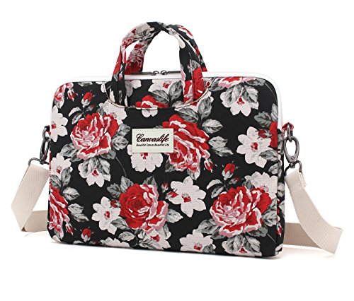 Canvaslife black Flower Laptop Shoulder Bag 11.6 Inch/ 12.5 Inch /13.3 Inch Laptop Briefcase for ...