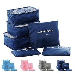 6 Set Packing Cubes,Travel Luggage Organizer-3 Travel Cubes + 3 Pouches (Dark Blue)